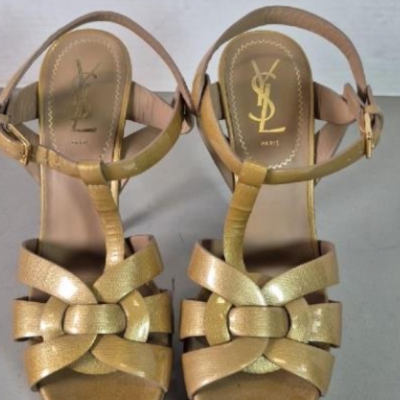 SAINT LAURENT YSL TRIBUTE GOLD HIGH HEEL SANDAL, EXCELLENT. COND AUTHENTICATED - Picture 3 of 4
